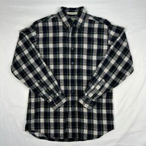 LL Bean Mens Traditional Fit Plaid Flannel Shirt Navy Green Yellow S-REG 228061